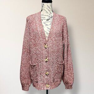 Cabi M Red Marled Chunky Knit Cardigan Button Front Pockets Cozycore Nordic